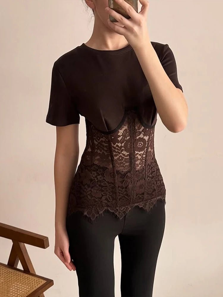 SOERA Suzie Lace Corset Top - Tops - 1005010567957925-;vh1770053333556907836 Brown S