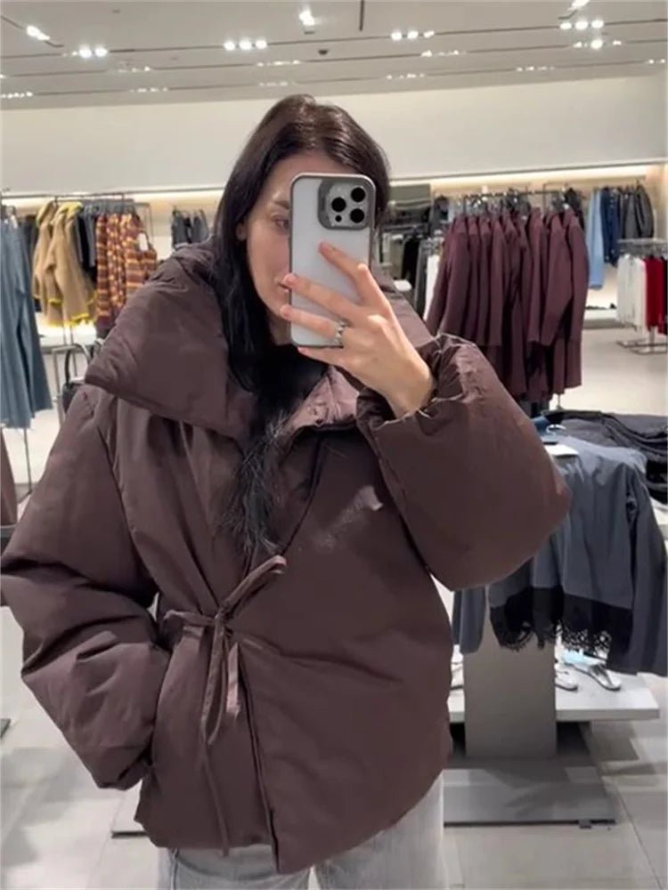 SOERA Suzy High Collar Tie - Up Puffer Jacket - Women's Outerwear - 1005010209484725-;yi1762998398931228261 Brown L