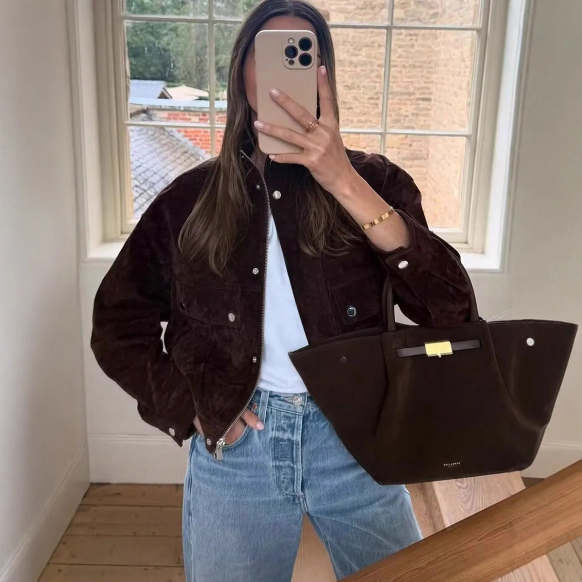 Mila Wide Shoulder Faux Suede Jacket