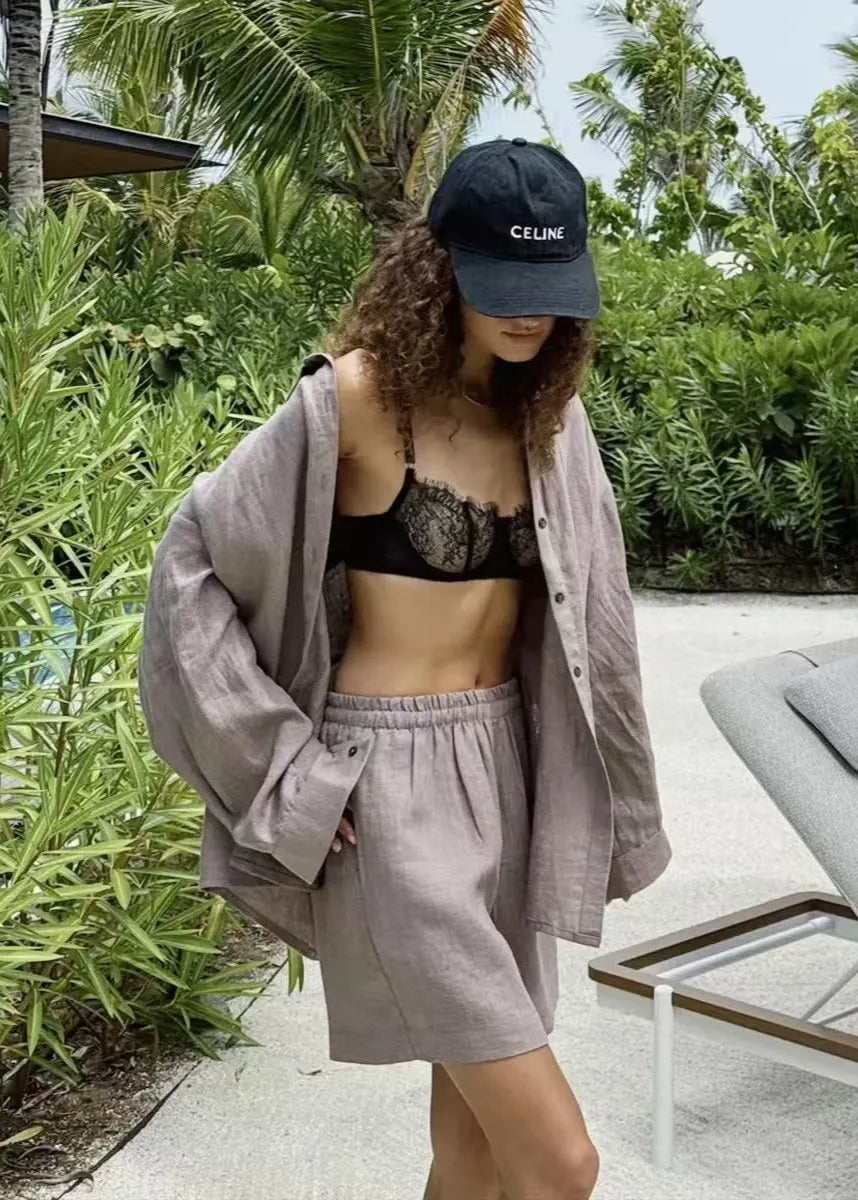Camille White Linen Shirt and Shorts Set