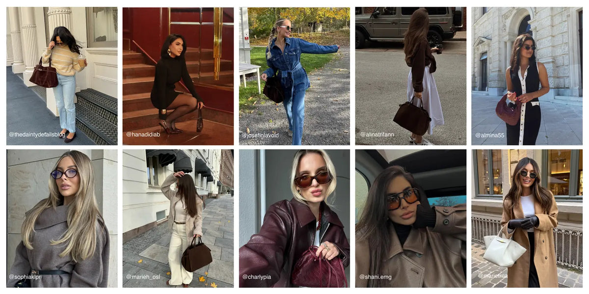 Collage von Creatorinnen mit SOERA-Outfits und Handtaschen