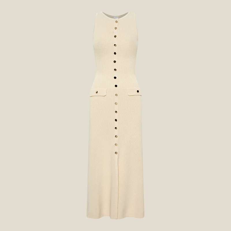 Cremefarbenes ärmelloses SOERA Kleid mit Knopfleiste