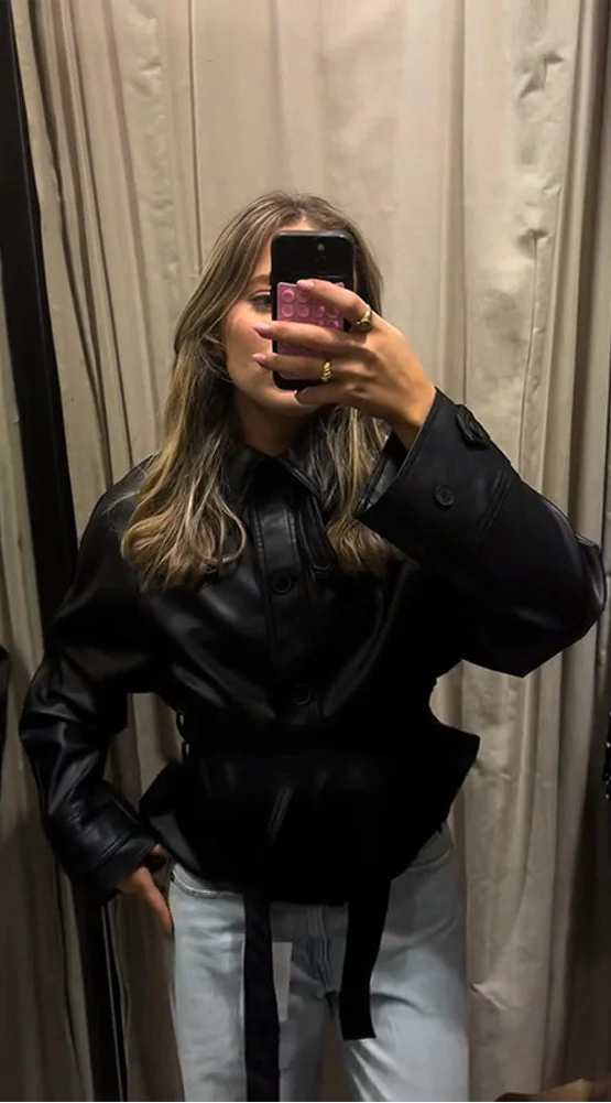 Elegant Women's PU Leather Jacket with Lace Up, Full Sleeves - Stylish Women's Jacket for Autumn Fashion 3