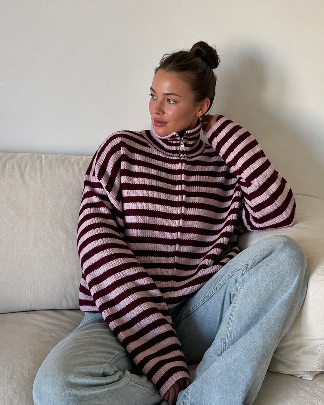 Hanna Striped High-Neck Knit Sweater