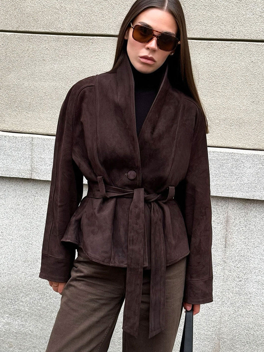 Teresa taillierter Trenchcoat aus Veloursleder