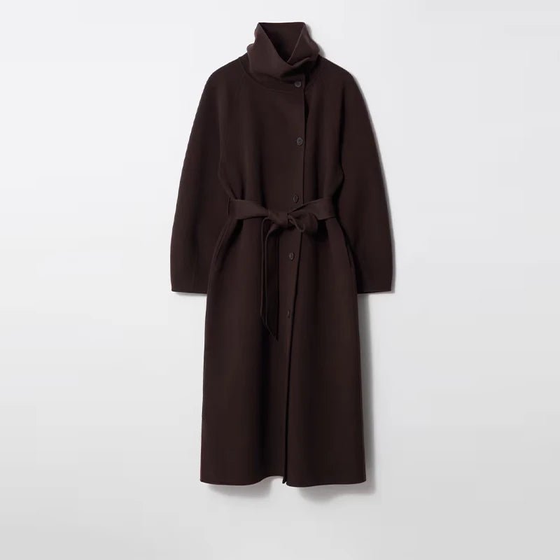 Meryl Stand Up Collar Belted Long Coat 1