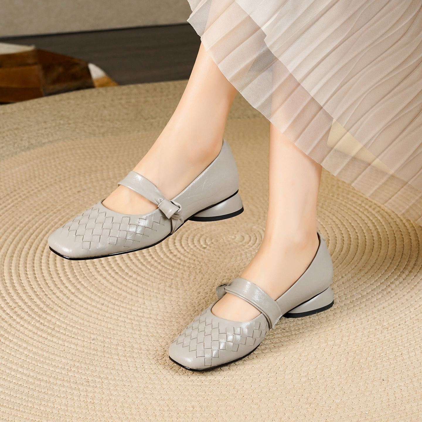 Lisbeth Geflochtene Leder-Ballerinas