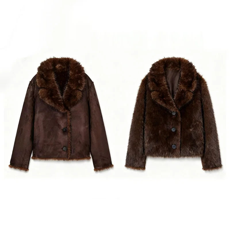 Reversible Faux Fur Winter Coat for Women - Chic High Street Jacket 7