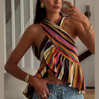 Briana gestreifter Neckholder-Top