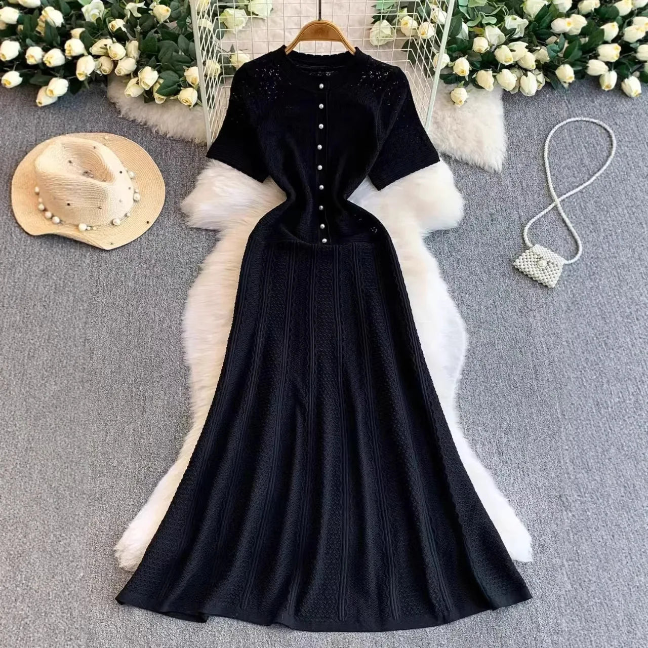 Celeste Half Button Knitted Midi Dress