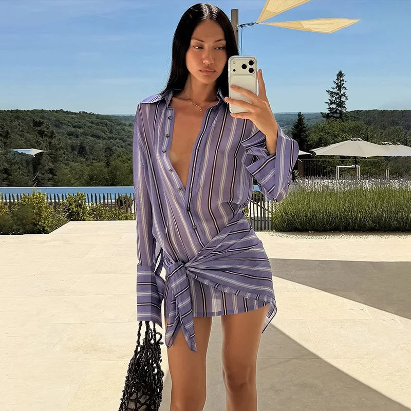 Amanda Sheer Stripe Shirt and Pant Set