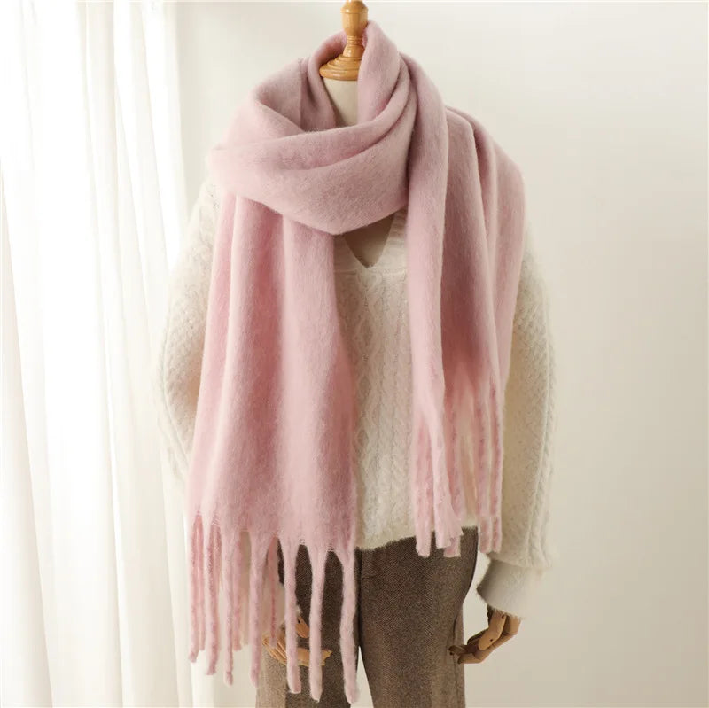 Thick Women's Winter Scarf - Soft Solid Pashmina Wrap with Tassels 14