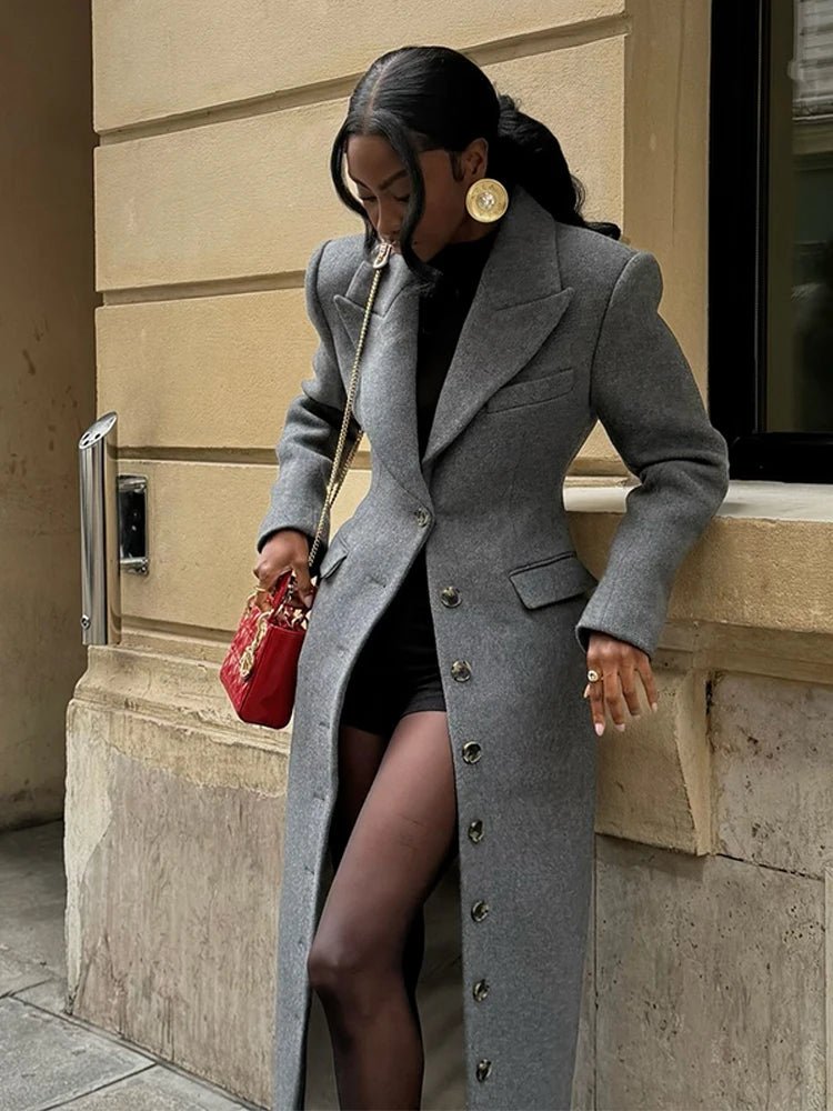 Womens Wool Blend Trench Coat - Cinched Waist Long Winter Coat for Chic Style 0