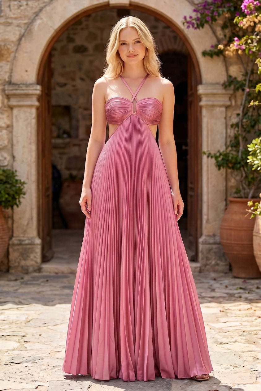 Aisen Crinkle Chiffon Maxi Dress
