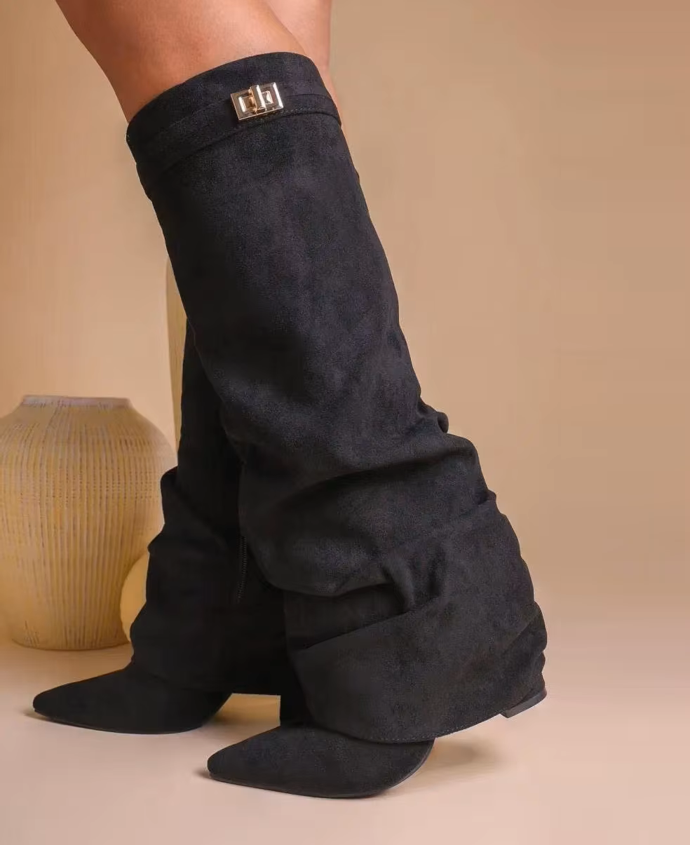 Melanie Slouchy Suede Pointed Knee High Boots