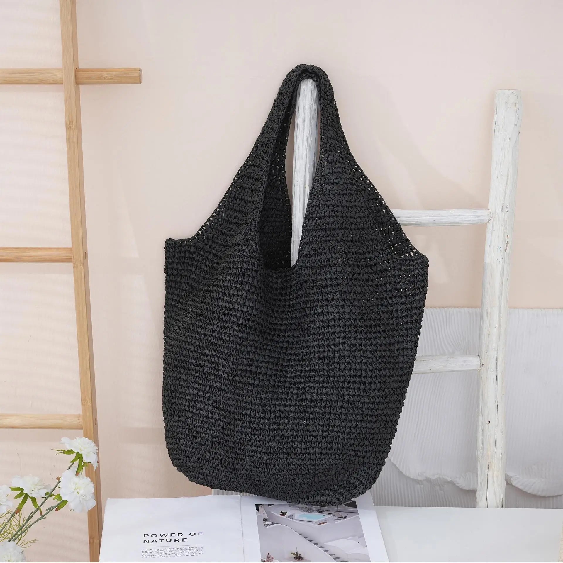 SOERA Beatrice Woven Rattan Tote Bag - Bag -  Black