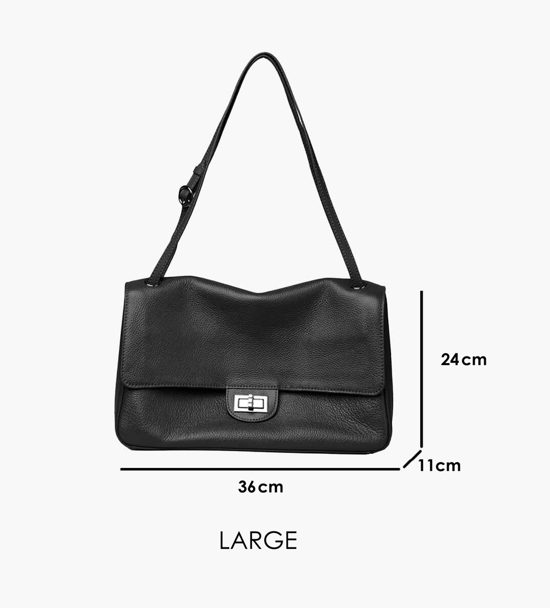 SOERA Miriam Crossbody Leather Shopper Bag - Bag - SOERA-999619-DEF-OS-09700 Small: 32x9x22cm Black