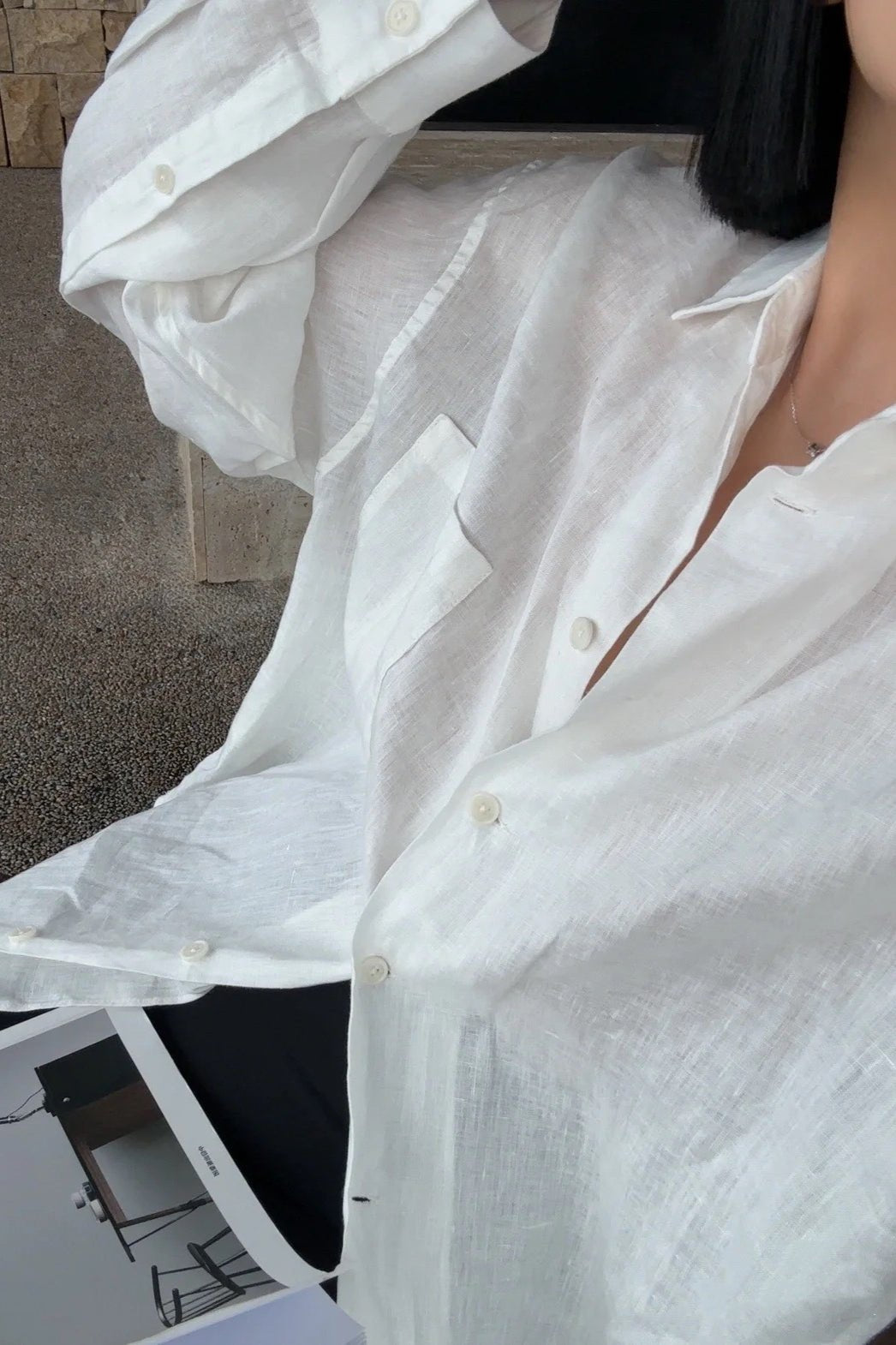 SOERA Beatrice Linen Loose Fit Long Sleeve Blouse - Blouse -  White M