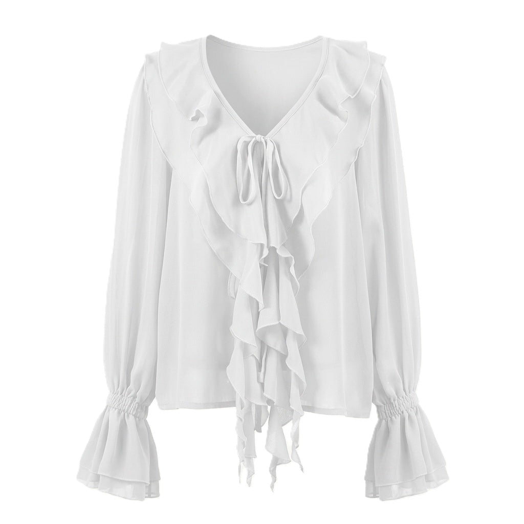 SOERA Linda Tie Neck Ruffled Blouse - Blouse - SOERA-414531-BUR-L-54531 Burgundy L
