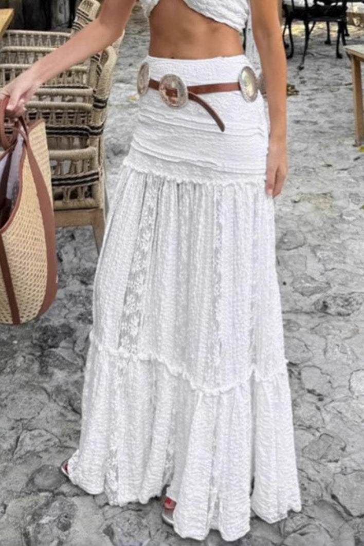 SOERA Brianna Lace Tiered Maxi Skirt - Bottoms - ju1775689992446293133 White M