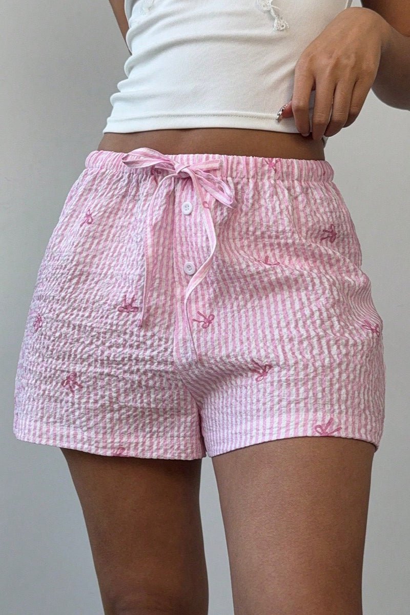 SOERA Tirzah Striped Low - Waisted Elastic Shorts - Bottoms -  Pink S