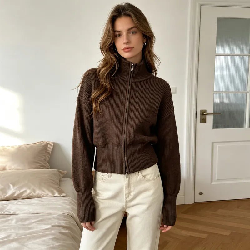 SOERA Joanna Double Zip Knitted Cardigan - Cardigans -  Coffee S