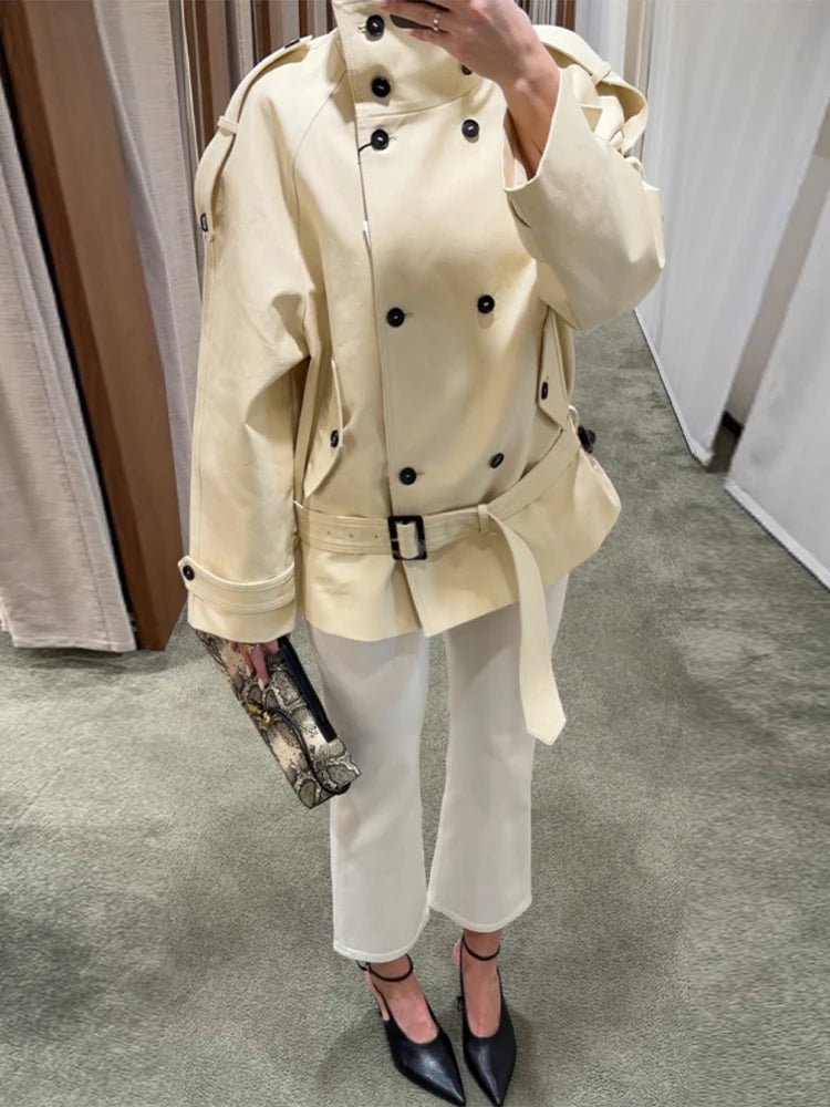 SOERA Amanda Stand Collar Trench Coat - Coat - SOERA-564867-B-M-86531 Beige M