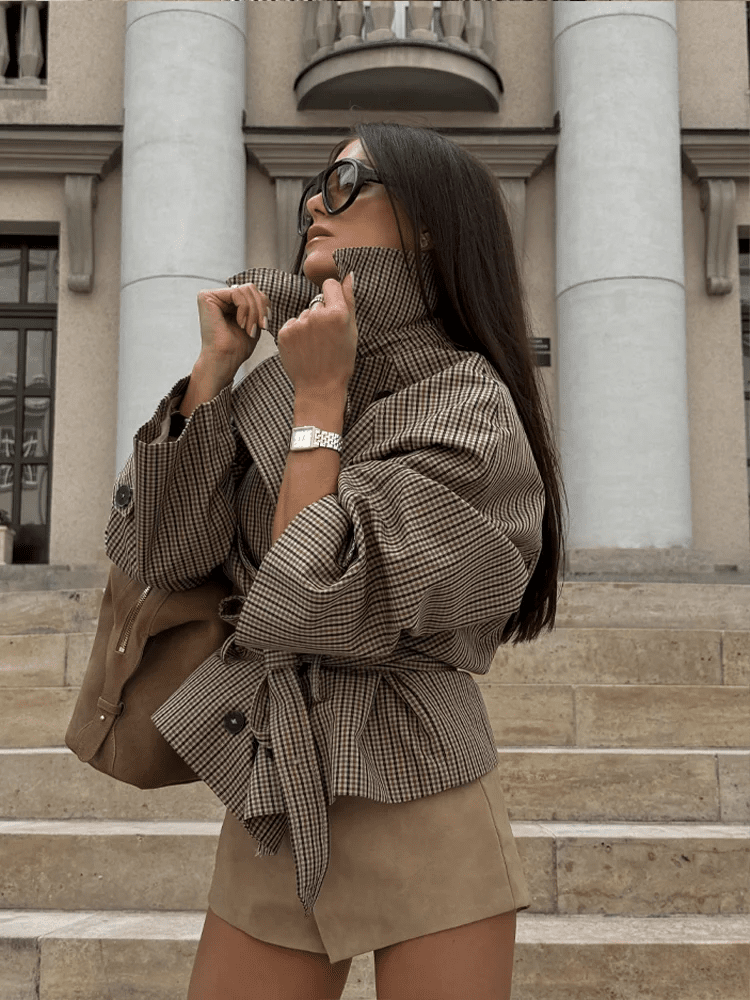 Jasmin Karierter Trichterkragen-Trenchcoat