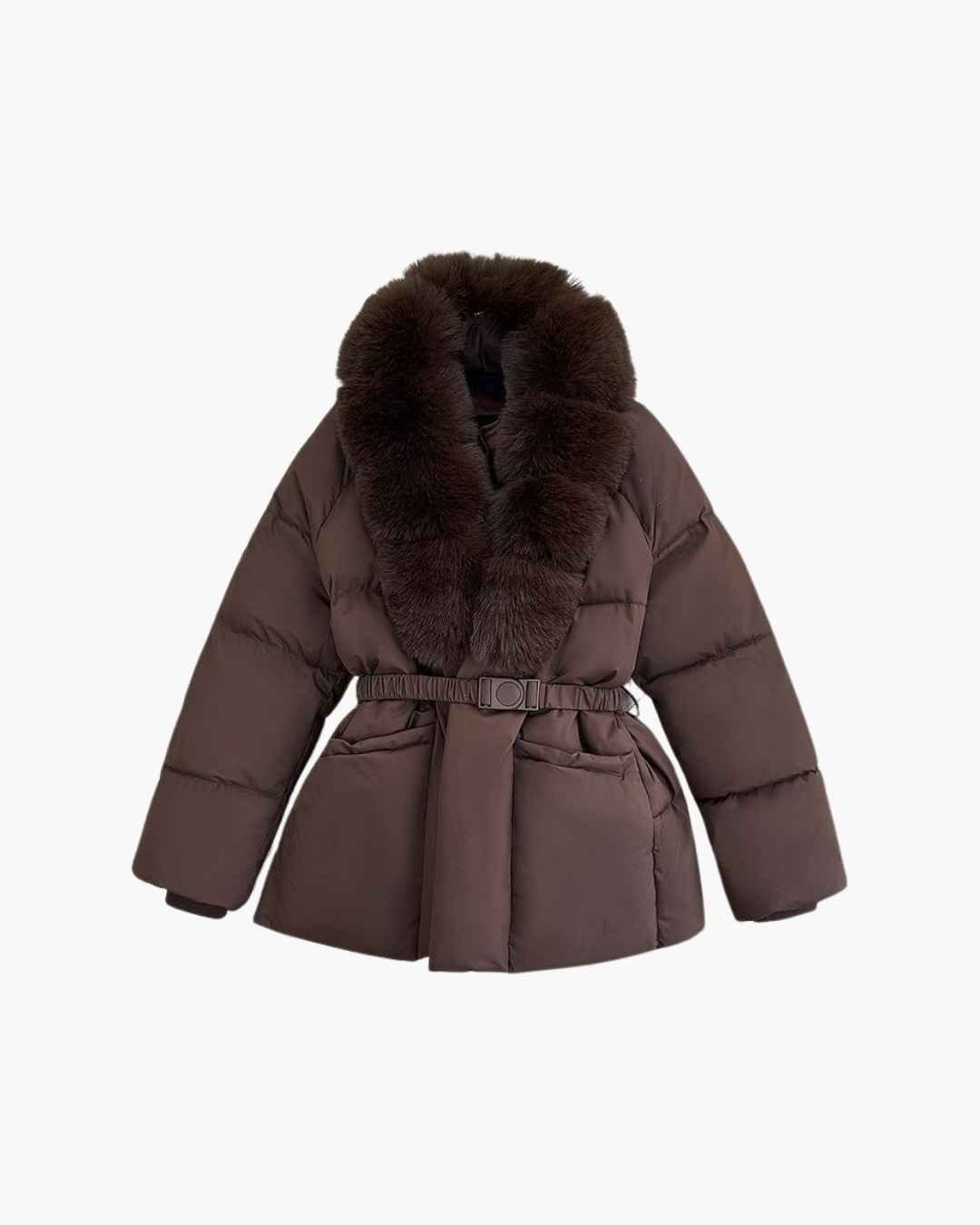 SOERA Rose Belted Faux Fur Collar Quilted Parka - Coat - SOERA-453443-BRO-S-83011 Brown S
