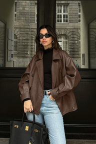 Sandra Vintage Relaxed Mantel aus veganem Leder