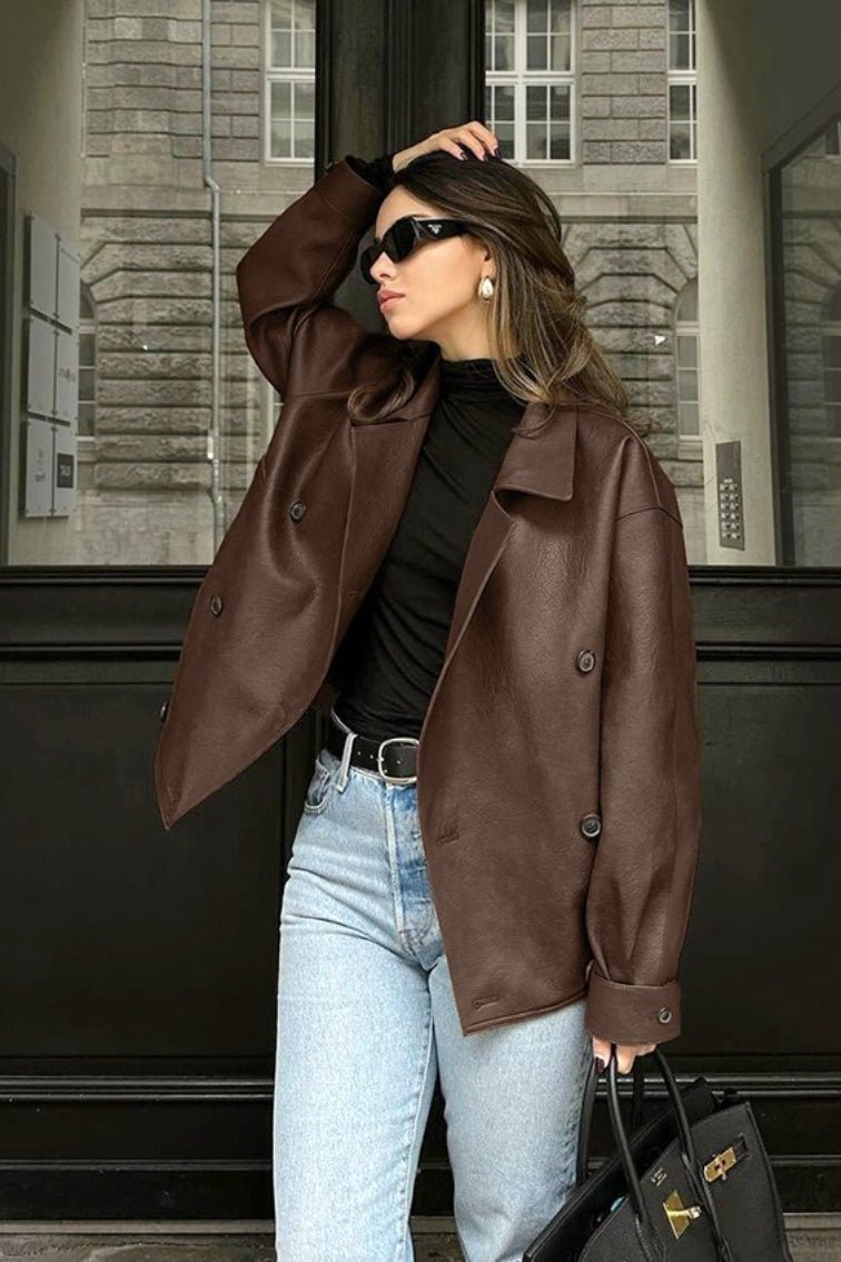 Sandra Vintage Relaxed Mantel aus veganem Leder