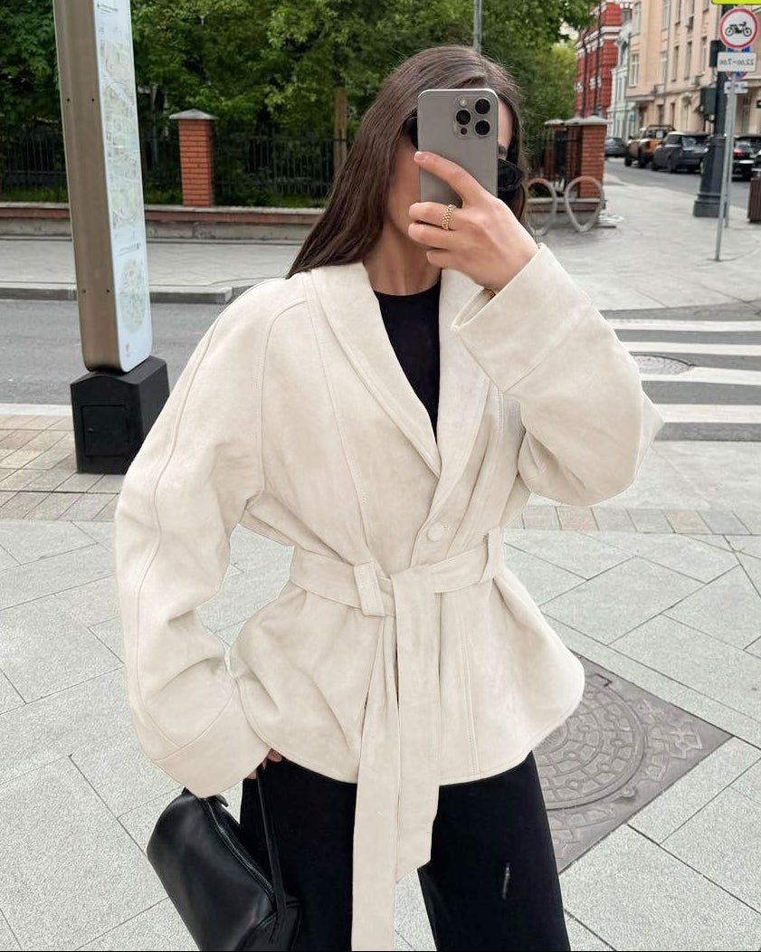 SOERA Teresa Belted Suede Trench Coat - Coat - SOERA-002819-BEI-M-35395 Beige M