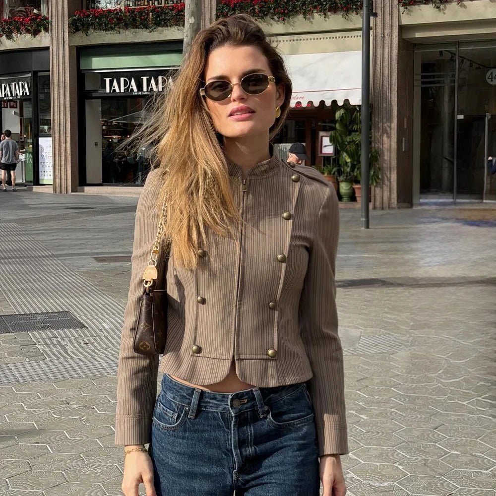 SOERA Mara Striped Zip-Up Blazer - Coats & Jackets -  Brown XS