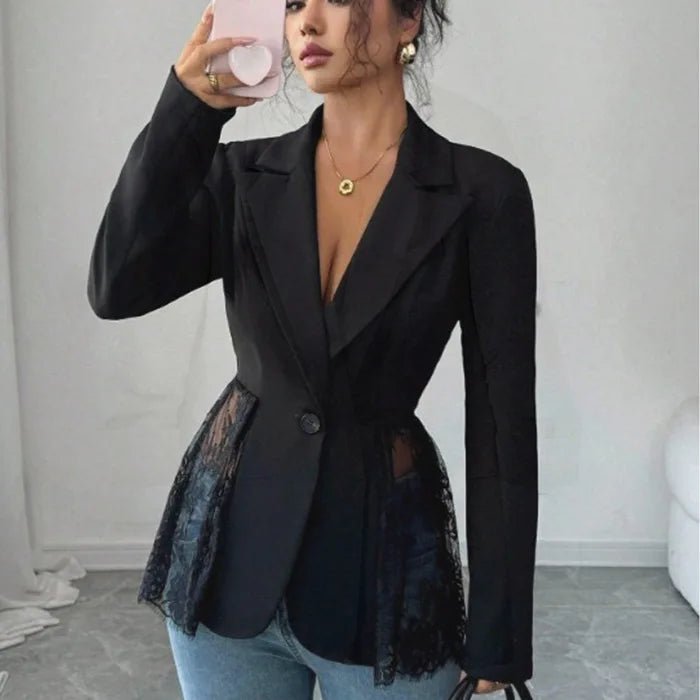 SOERA Taylor Lace Panel Tailored Blazer - Coats & Jackets - 1005012034685741-;TB1776154514001988897 Black S