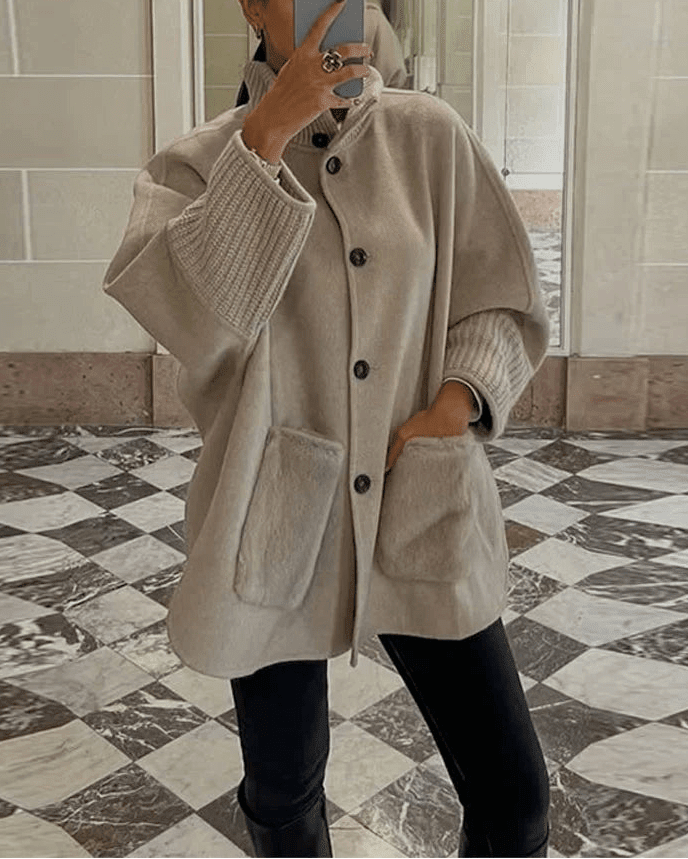 SOERA Terry Turtleneck Faux Fur Knit Coat - Coats & Jackets - 3256810016271253-;jR1764102178643223256 Brown M