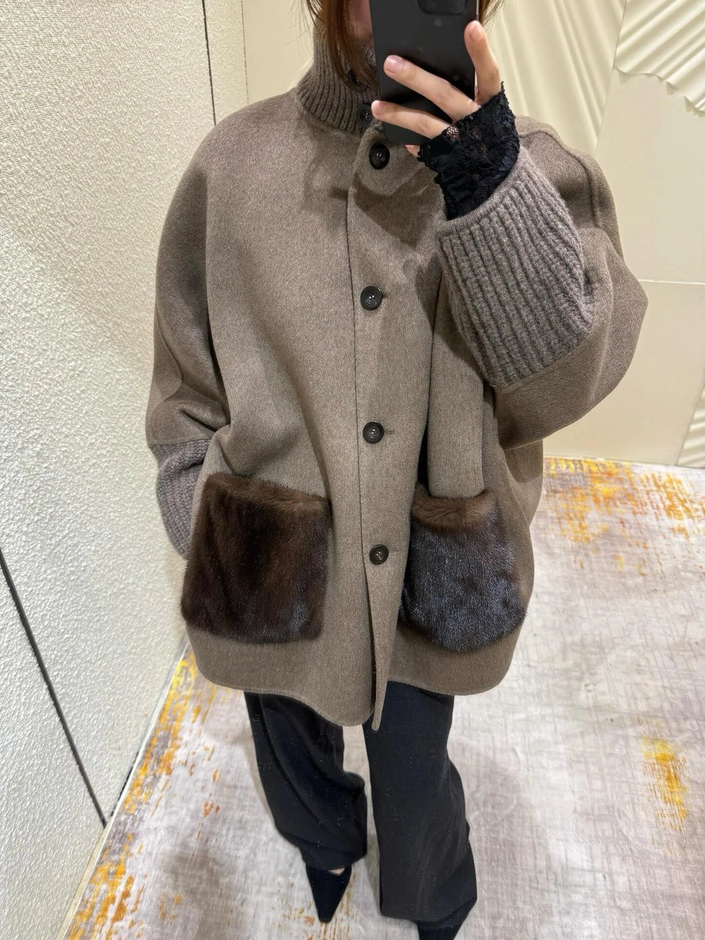 SOERA Terry Turtleneck Faux Fur Knit Coat - Coats & Jackets - 3256810016271253-;jR1764102178643223256 Brown M