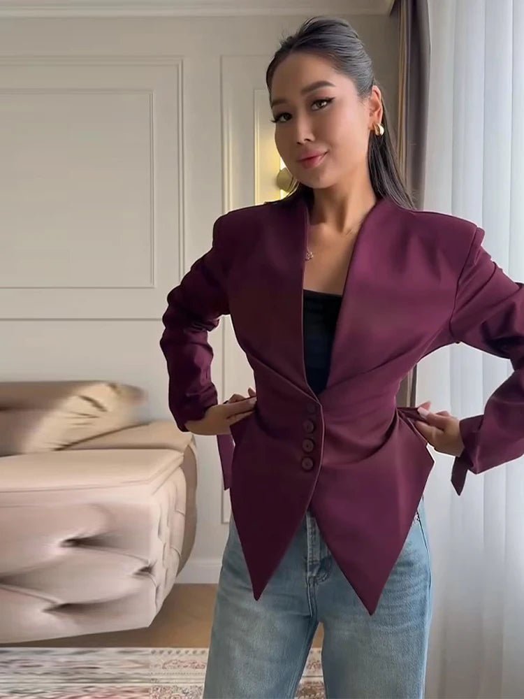 SOERA Tricia Structured Shoulder Cinched Blazer - Coats & Jackets - 1005011660132024-;qf1772045930022570680 Brown S