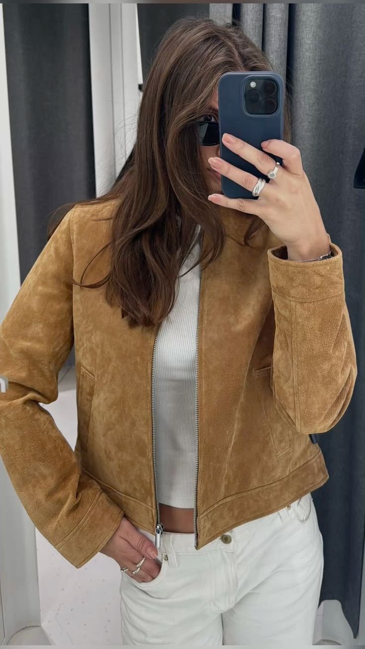 SOERA Yza Suede Cropped Bomber Jacket - Coats & Jackets - Vd1774004001185509345 Beige S