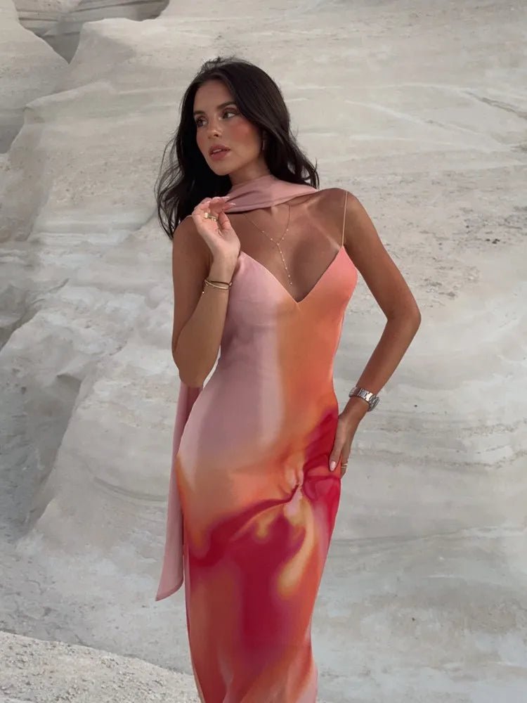 SOERA Emma Open-Back Ombre Satin Maxi Dress - Dress - SOERA-614339-ORA-S-22211 Orange S