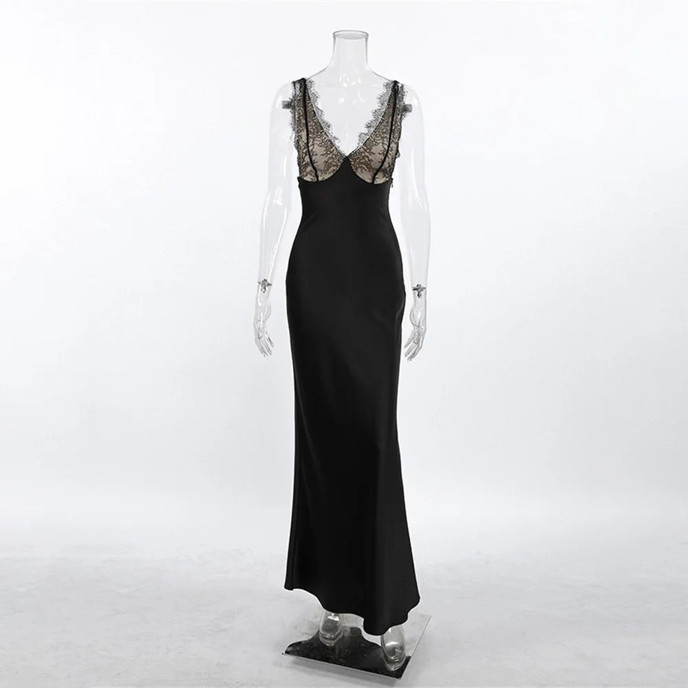SOERA Ambre Lace V - Neck Patchwork Summer Dress - Dress -  Black S