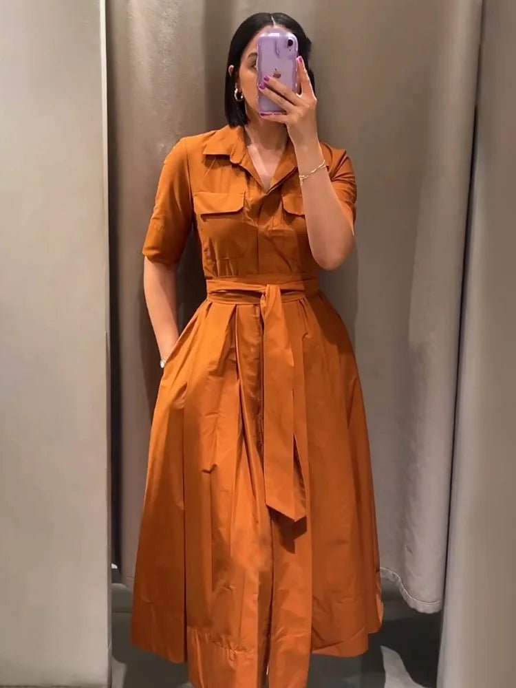 SOERA Ariane Belted Shirt Midi Dress - Dress -  Brown XS