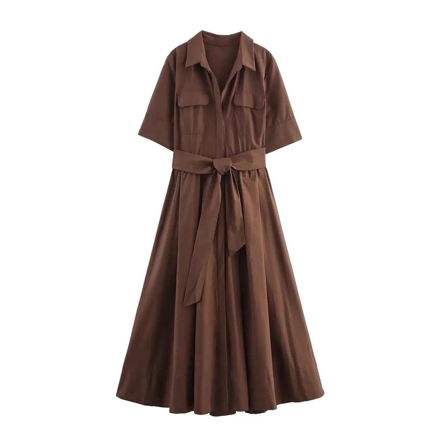 SOERA Beatrice Belted Shirt Midi Dress - Dress -  Brown XS