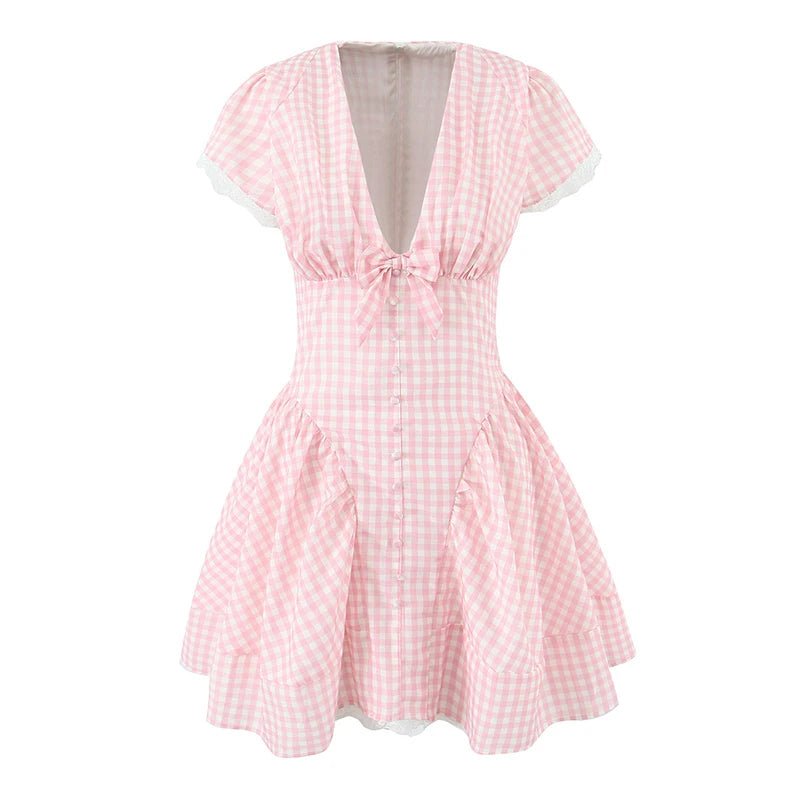 SOERA Beatrice Bow V - Neck Mini Dress - Dress -  Pink S