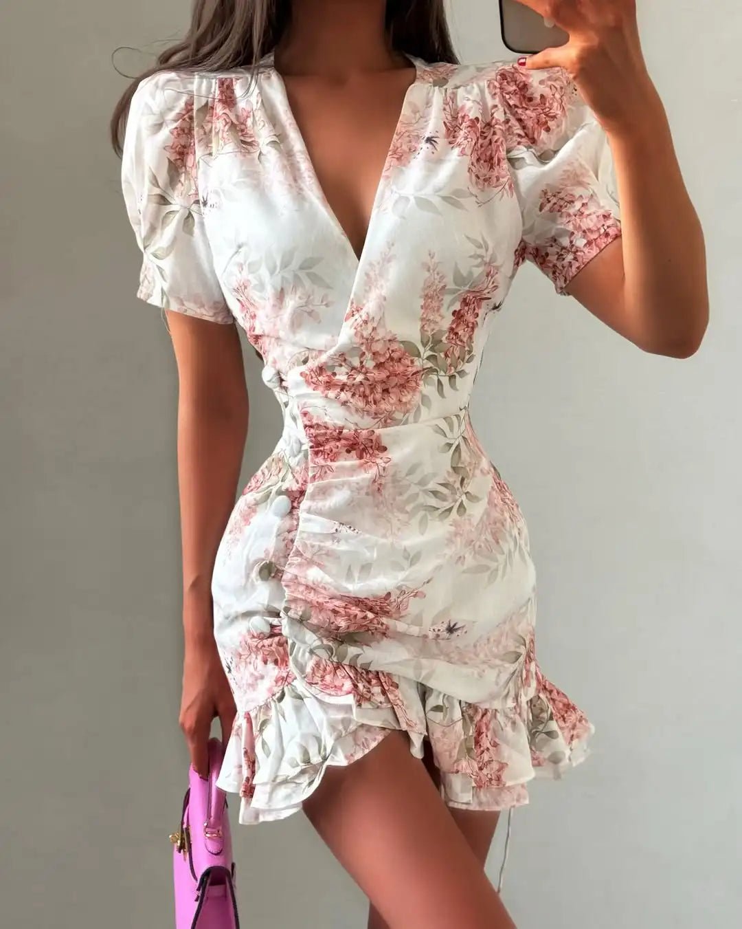 SOERA Beatrice Floral V - Neck Mini Dress - Dress -  Pink M