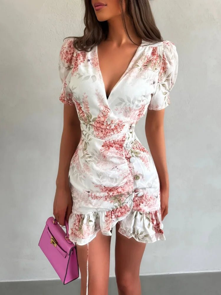 SOERA Beatrice Floral V - Neck Mini Dress - Dress -  Pink S