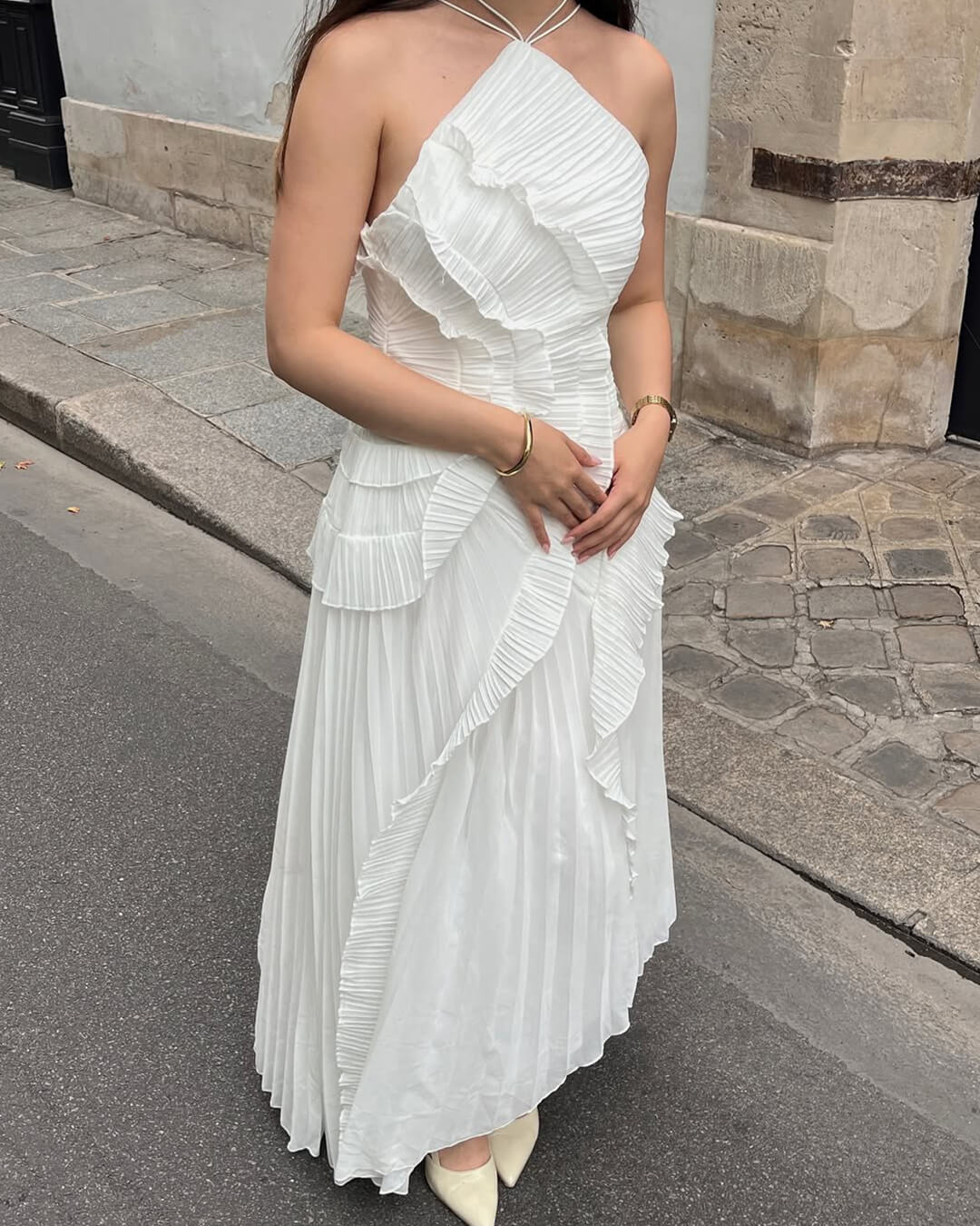SOERA Beatrice Halter A - Line Evening Gown - Dress -  White S