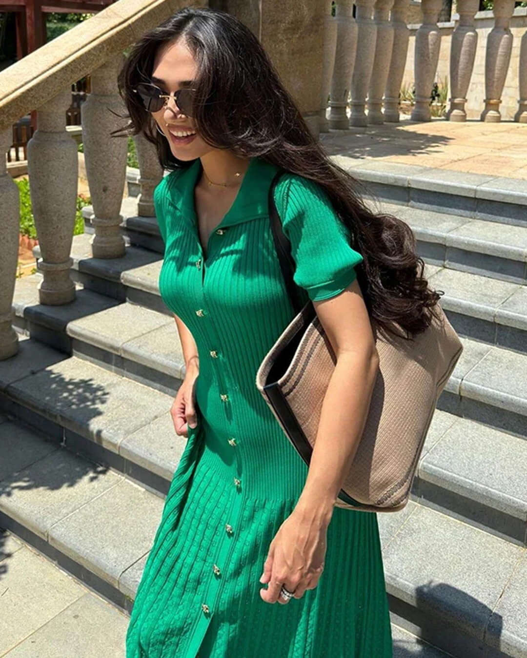 SOERA Beatrice Turn - Down Collar Knit Maxi Dress - Dress -  Green