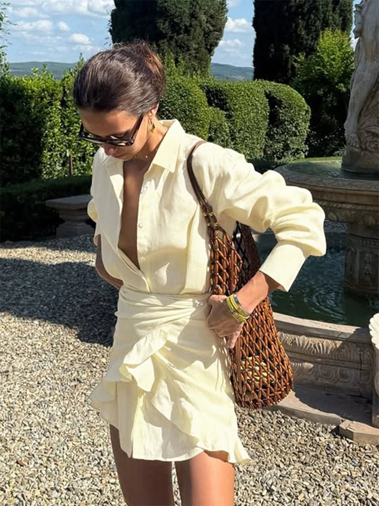 SOERA Beca Lace - Up Shirt Dress - Dress -  Yellow S