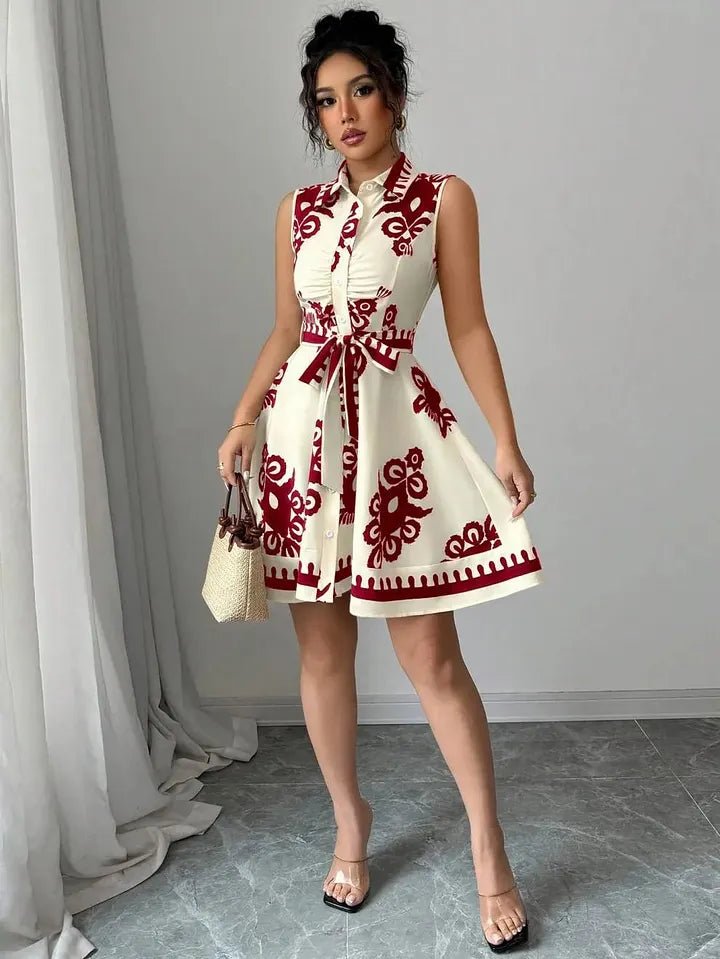 SOERA Bianca Butterfly Print Tie - Waist Midi Dress - Dress -  Red S