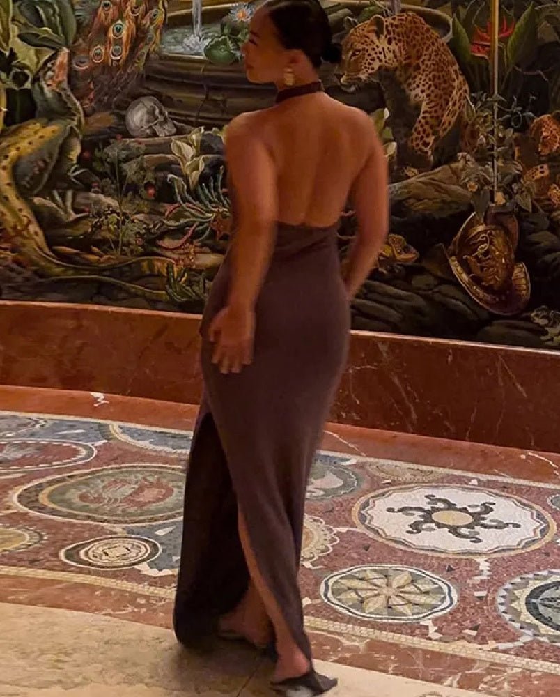 SOERA Bianca Halter Tie Backless Maxi Dress - Dress - SOERA-899715-GRA-XS-02979 Grayish Coffee XS